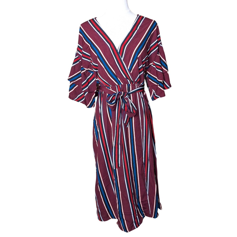 Flying Tomato Red and White Striped Wrap Style Dress Boho‎ Preppy Fall Sz S